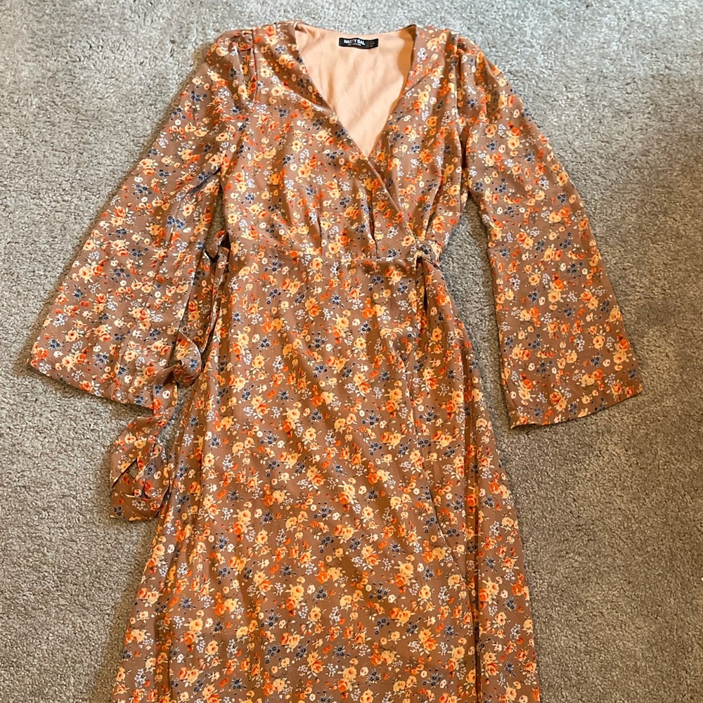 Flowy maxi wrap dress with bell sleeves
